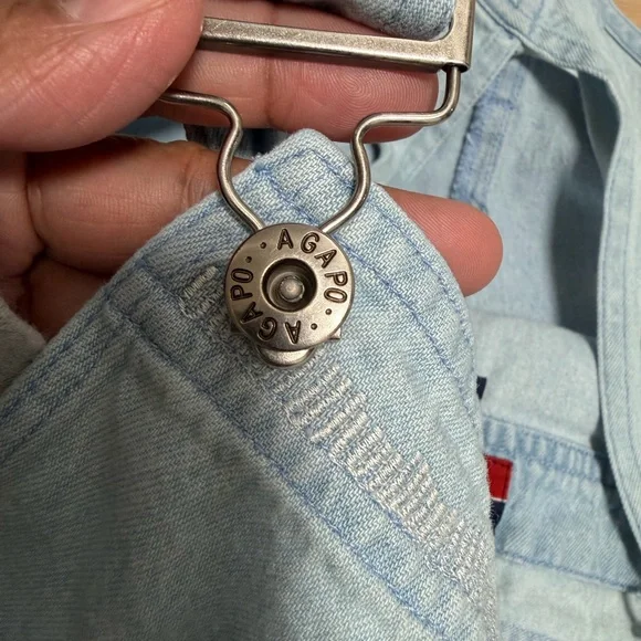 VTG Agapo Thin Denim Embroidered Overalls Cropped Womens L Jumper 90's Y2K Artsy - Picture 7 of 10